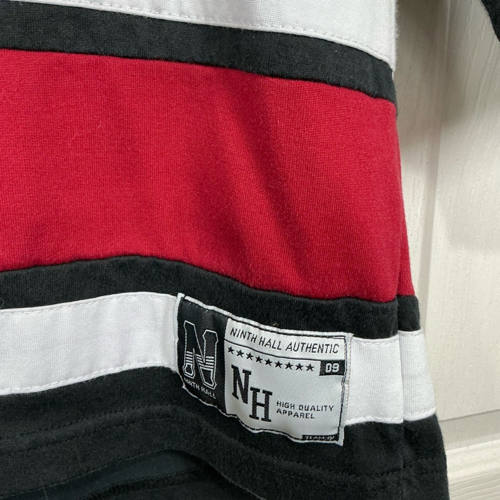 🤎 Ninth Hall Black Red and White “Hockey Jersey” Long Sleeve Shirt - Large - Picture 2 of 8
